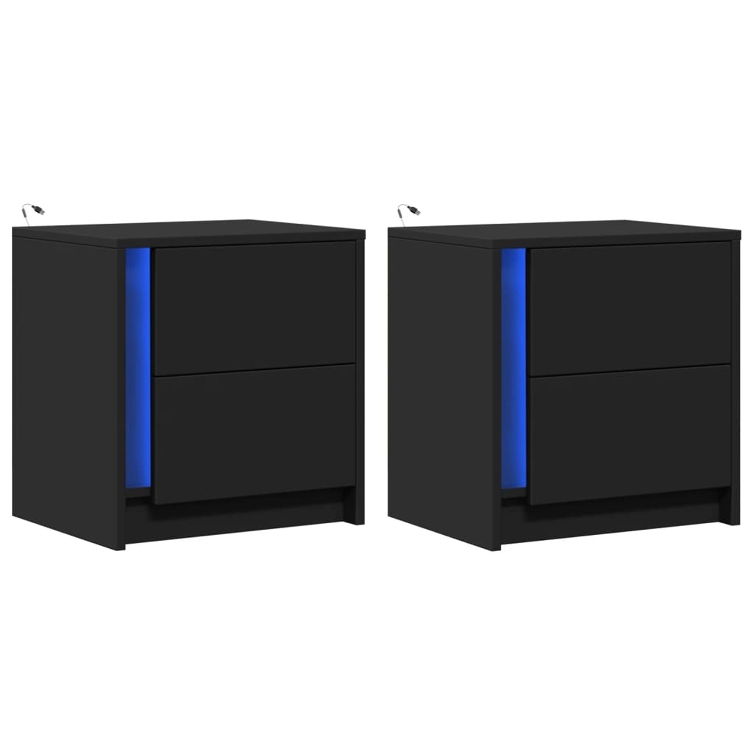 vidaXL Nachttische mit LED-Leuchten 2 Stk, Schwarz Holzwerkstoff 852050 günstig online kaufen