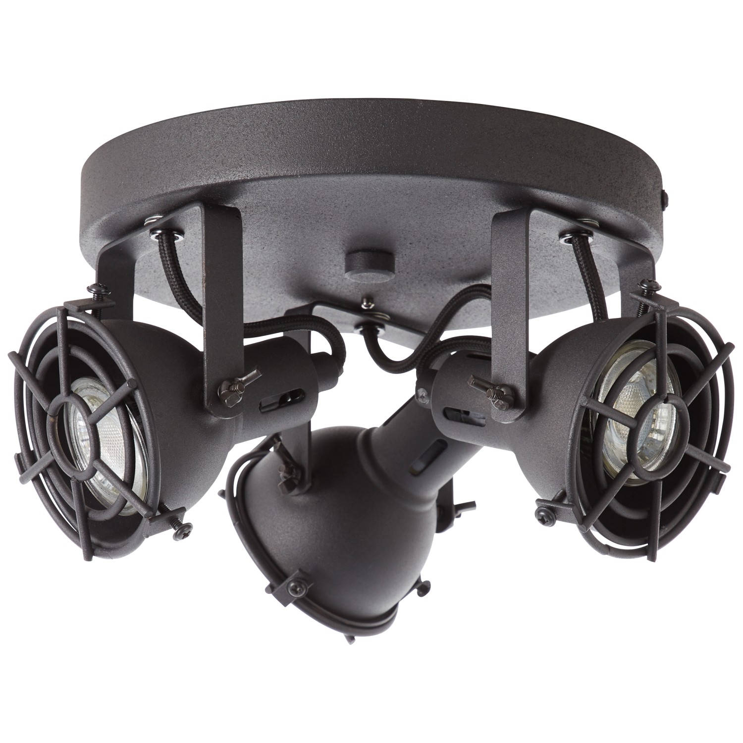 Schwarzer 3er LED-Spot Jesper von Brilliant, Deckenspot aus Metall im Industrie-Design.