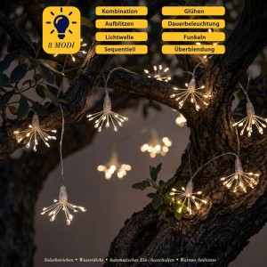 Salcar LED Solar Feuerwerk Lichterkette Außen Garten 10er Set Warmweiß