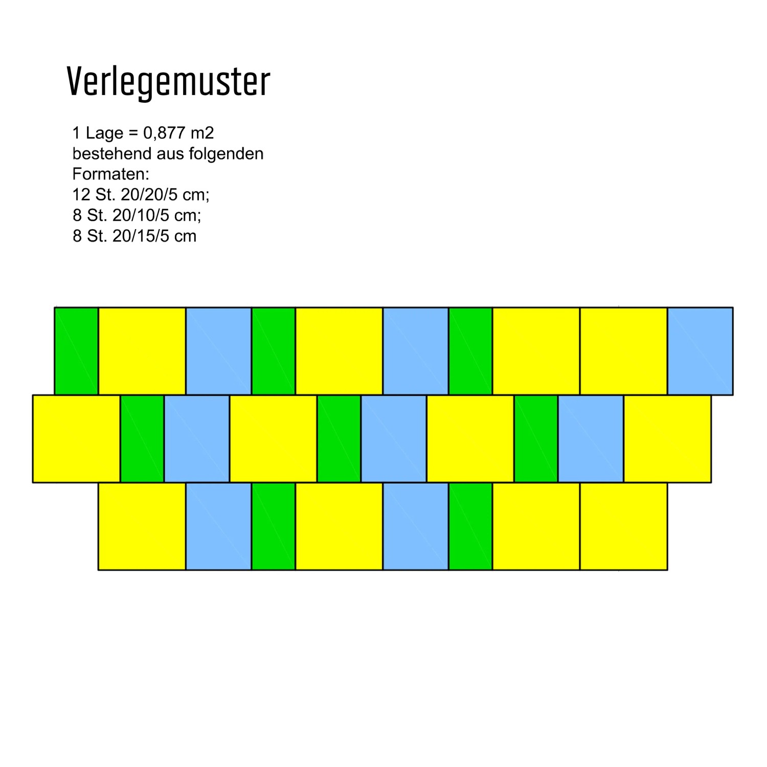 Verlegemuster für Diephaus Pflaster Vereda, Mehrformat, weiß-schwarz, 5 cm stark.