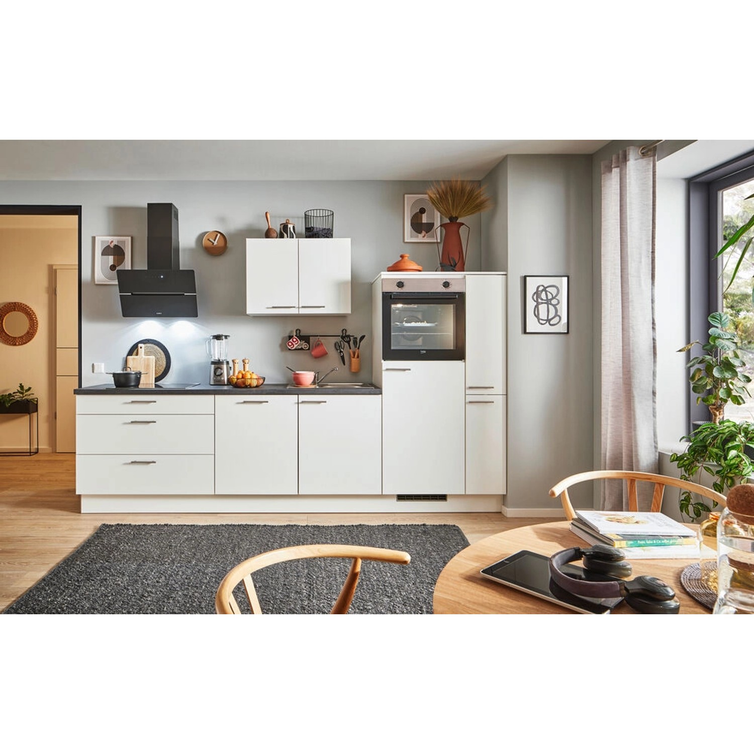 pino Küchenzeile 300 cm Weiß Anschlag rechts 1 Geräte-. 1 Seitenschrank günstig online kaufen