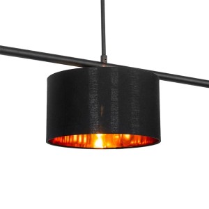 Moderne, schwarze QAZQA Hängelampe mit goldenem Lampenschirm (3-flammig, 125 cm).