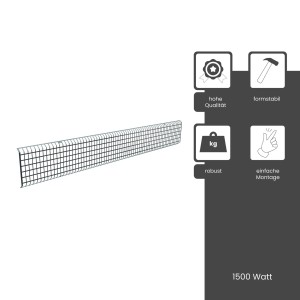 Schwarzes Fenix Schutzgitter für ECOSUN 1500W Heizstrahler, geeignet für Terrasse und Balkon.