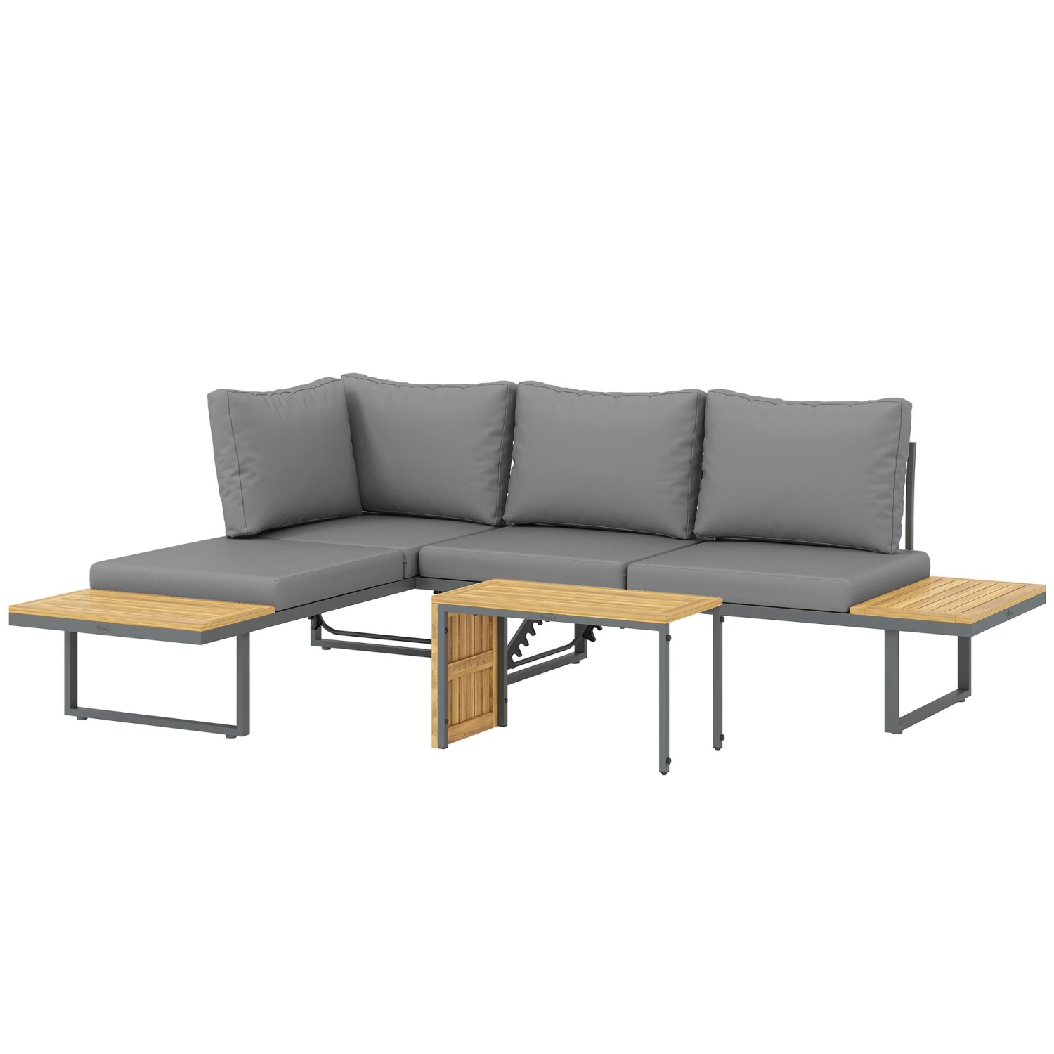 Outsunny Gartenmöbel-Set Akazienholz  Stahl 175L x 65B x 70H cm Hellgrau günstig online kaufen