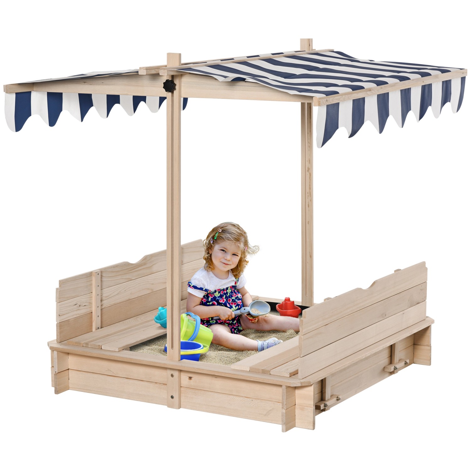 Outsunny Sandkasten aus Holz mit Dach Abnehmbar 106 x 106 x 121 cm