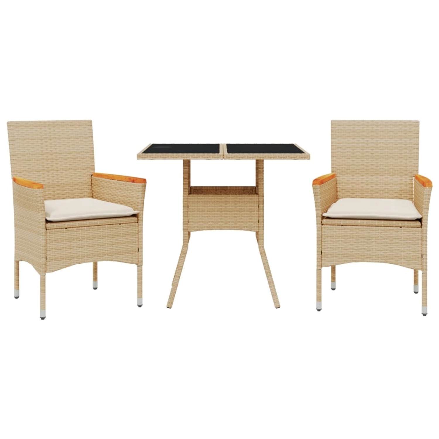 vidaXL 3-Tlg Garten-Essgruppe mit Kissen Beige Poly Rattan und Glas 3278707 günstig online kaufen