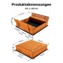 Wiltec Sandkasten aus Fichtenholz mit 2 Sitzbänken, die zum Deckel werden, offen und geschlossen, Maße 98x98x21cm.