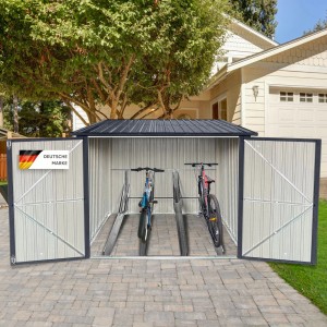 Albatros Fahrradgarage aus verzinktem Metall, anthrazit, mit zwei Fahrrädern. Pultdach.