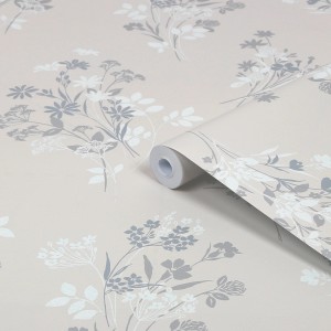 Laura Ashley Vliestapete Igerna Natural Beige mit Blumenmuster.
