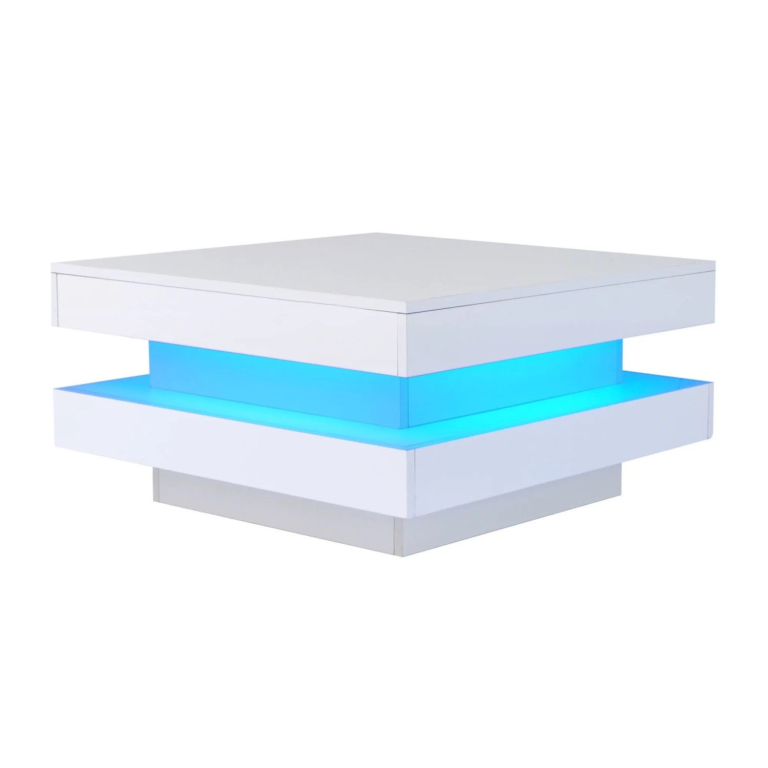 Merax Couchtisch Quadratisch Mit Bluetooth LED Hochglanz Weiß