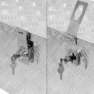 Detailansicht: Abschließbarer ECD Germany Alu Werkzeugkasten mit Schlüssel, Autozubehör.