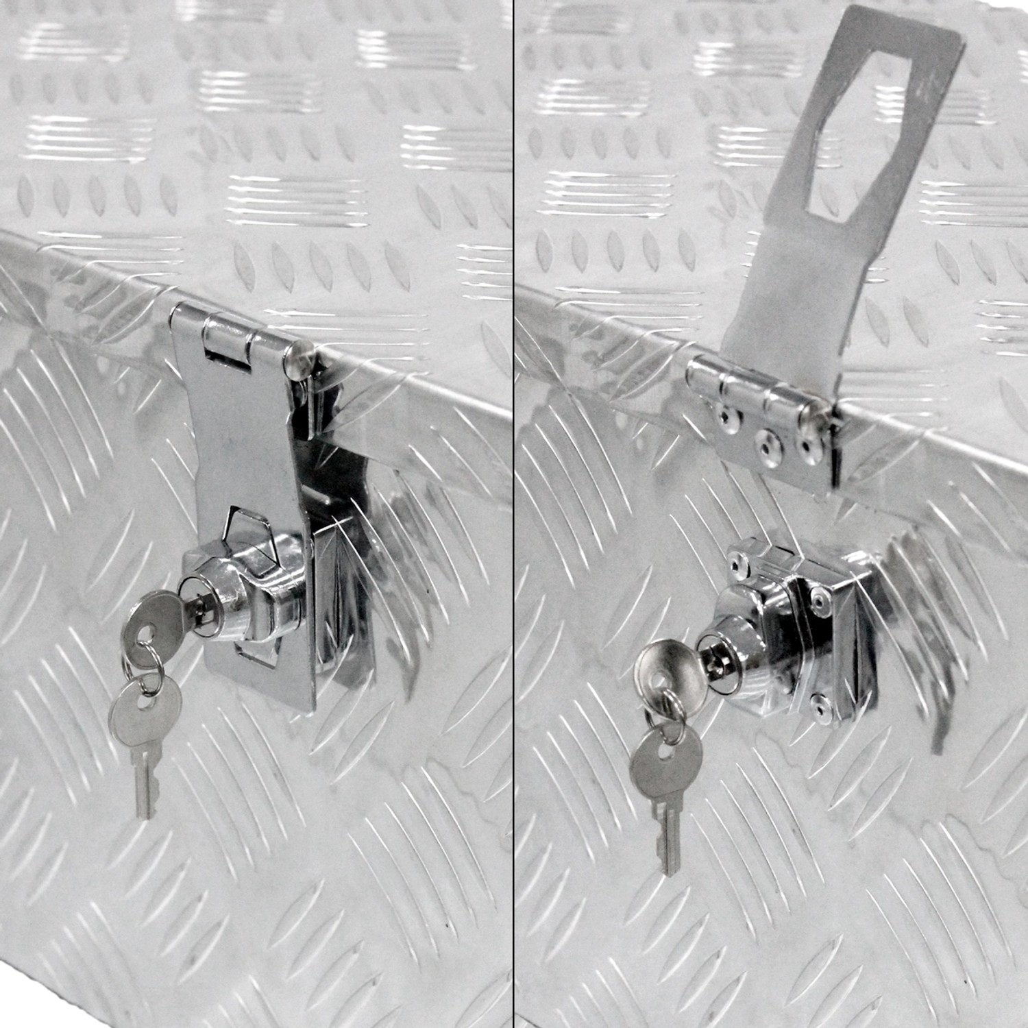 Detailansicht: Abschließbarer ECD Germany Alu Werkzeugkasten mit Schlüssel, Autozubehör.