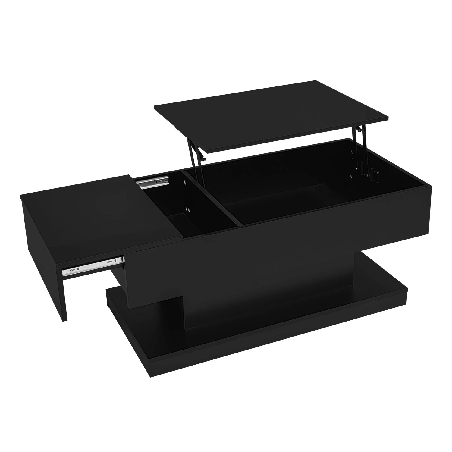 ModernLuxe Couchtisch Hochglanz Höhenverstellbar mit LED Beleuchtung Stauraum MDF Weiß