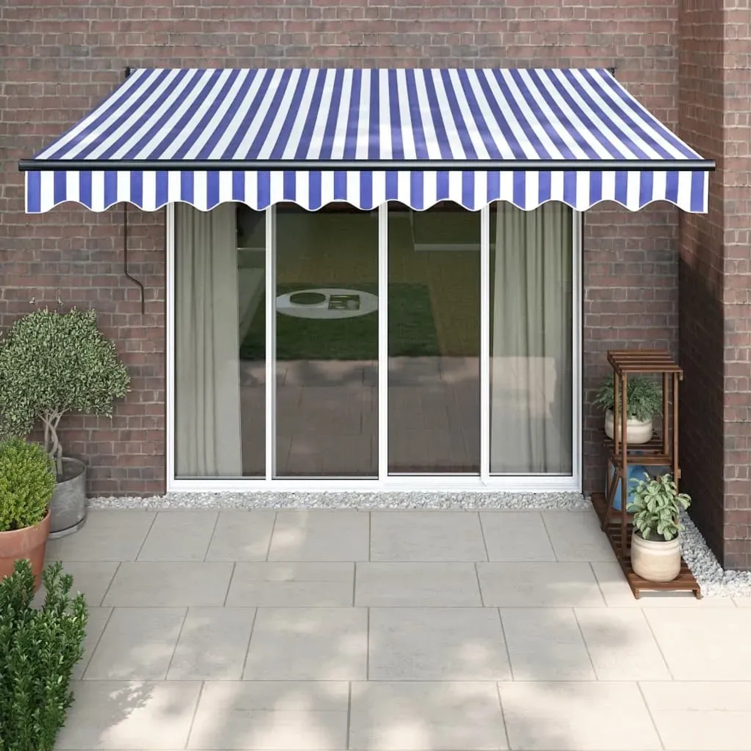 furnicato Markise Einziehbar Blau und Weiß 3x2,5 m Stoff und Aluminium
