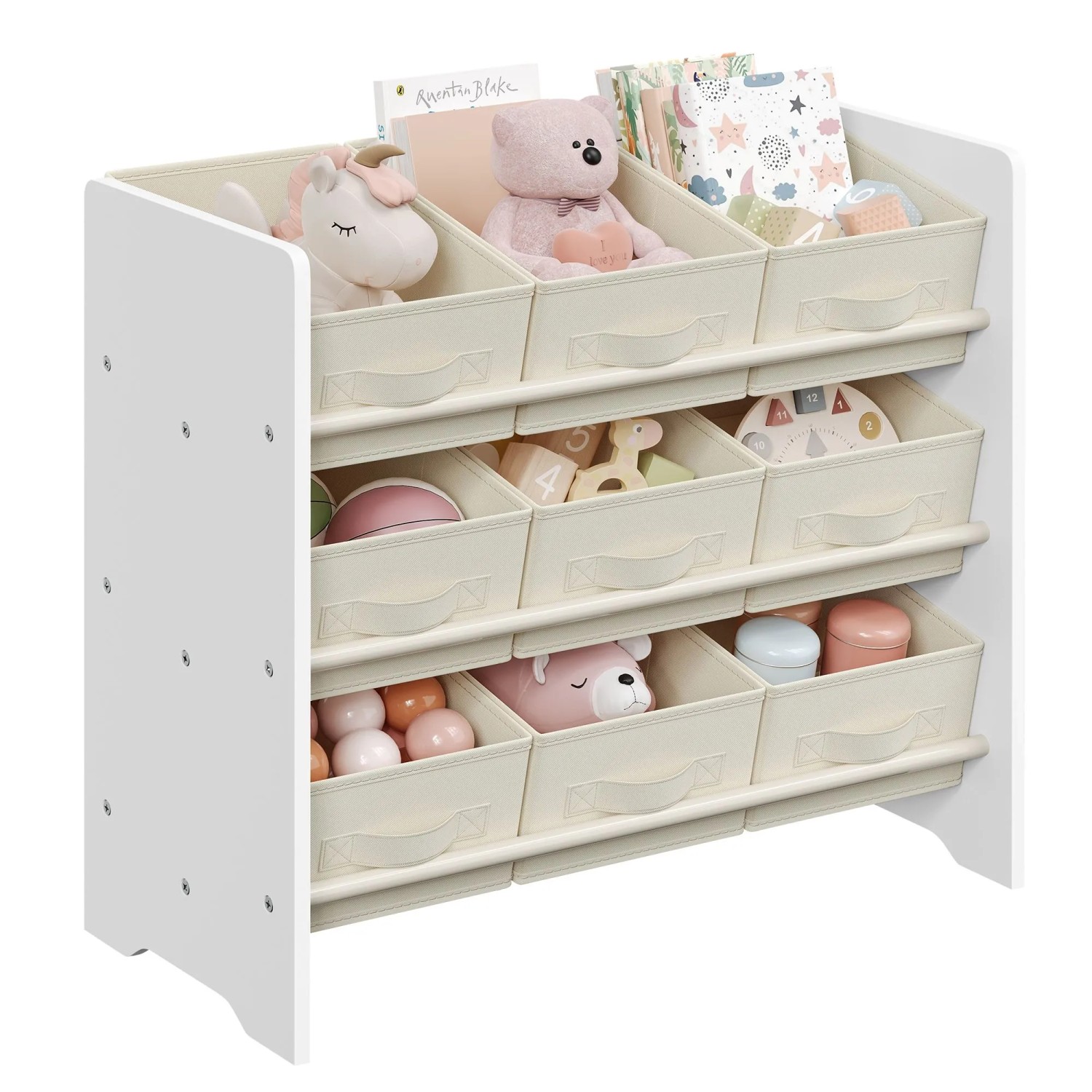 Songmics Kinderregal mit 9 Stoffboxen 29,5 cm x 62,5 cm x 60 cm Weiß