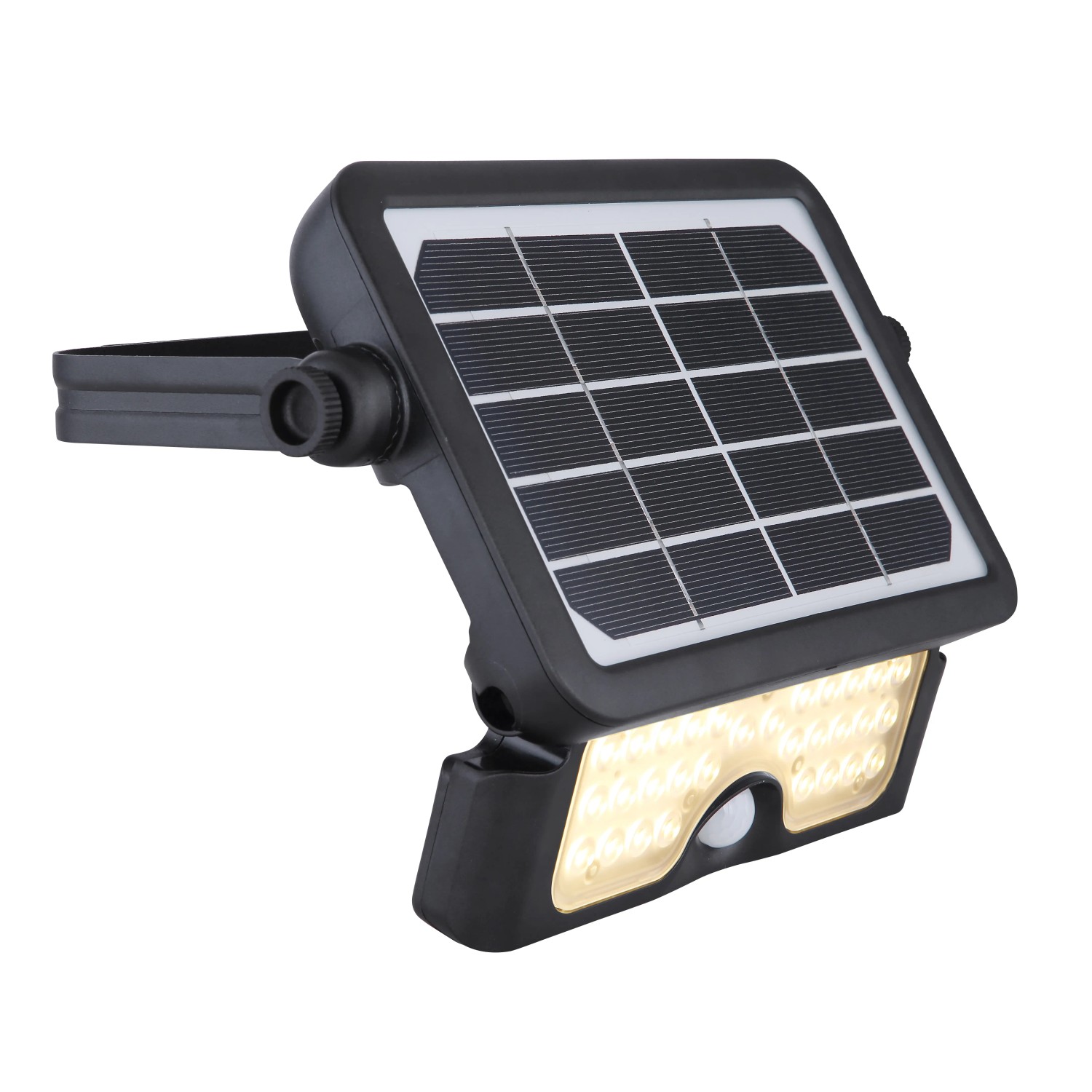 Schwarze Globo Solarleuchte mit Sensor, 3,4 cm, für den Außenbereich.