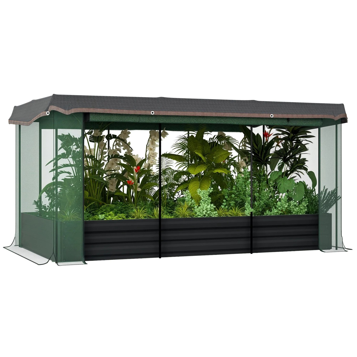 Outsunny Garten-Bett Stahl HDPE Dunkelgrau 230L x 110B x 110H cm