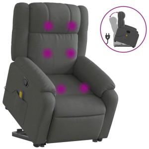 Dunkelgrauer vidaXL Massagesessel mit Aufstehhilfe aus Samt, mit Vibrationsmassage und Seitentasche.