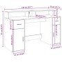 Weißer LED-Schreibtisch aus Holzwerkstoff, 140x55x91 cm, mit integrierter Schublade, Fächern und Ablage für Büro.