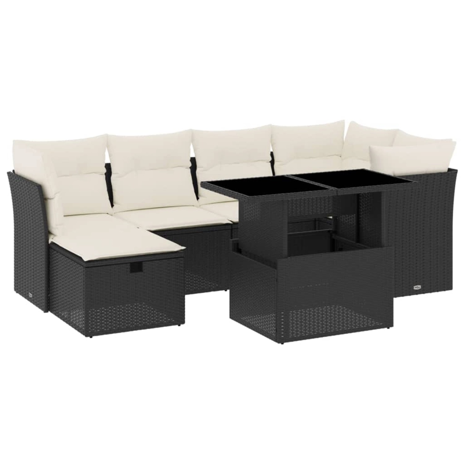 vidaXL 7-Tlg Garten-Sofagarnitur mit Kissen Schwarz Poly Rattan 3274656 günstig online kaufen