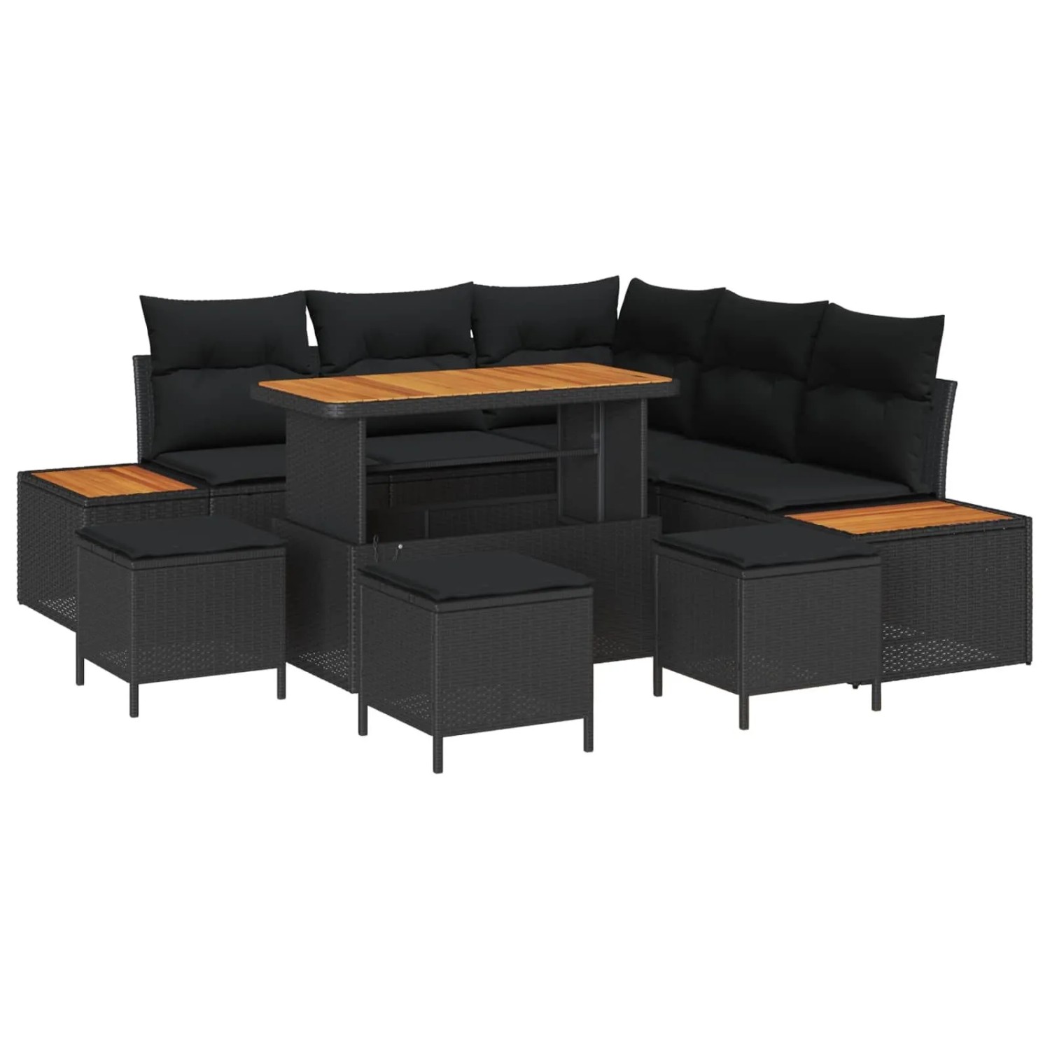 vidaXL Gartensofa-Set mit Kissen 9 Stk Schwarz Poly Rattan 3364869 günstig online kaufen