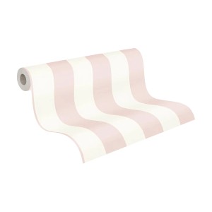 PROFHOME Streifen Tapete in Rosa/Weiß, traditionelles Design, matte Optik.