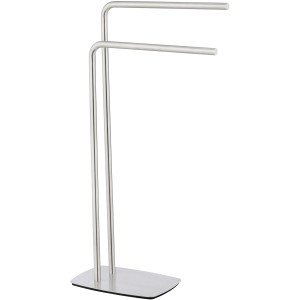 Freistehender Wenko Handtuchständer Iria aus mattem Edelstahl mit 2 Stangen.
