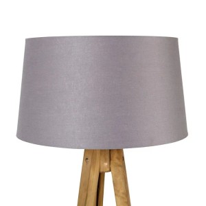 QAZQA Stehlampe Tripod Classic mit Holz-Stativ und grauem Leinenschirm, 45 cm.