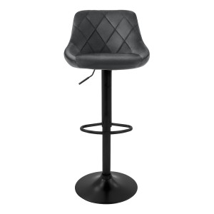 Grauer ML-Design Barhocker im 2er Set mit Samtbezug, Rückenlehne und Fußstütze.