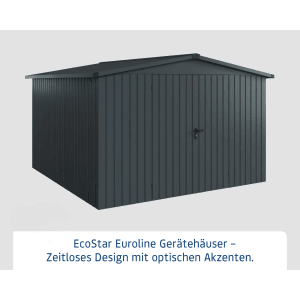 Hörmann EcoStar Gerätehaus Euroline Satteldach, 333x325 cm, Anthrazitgrau.