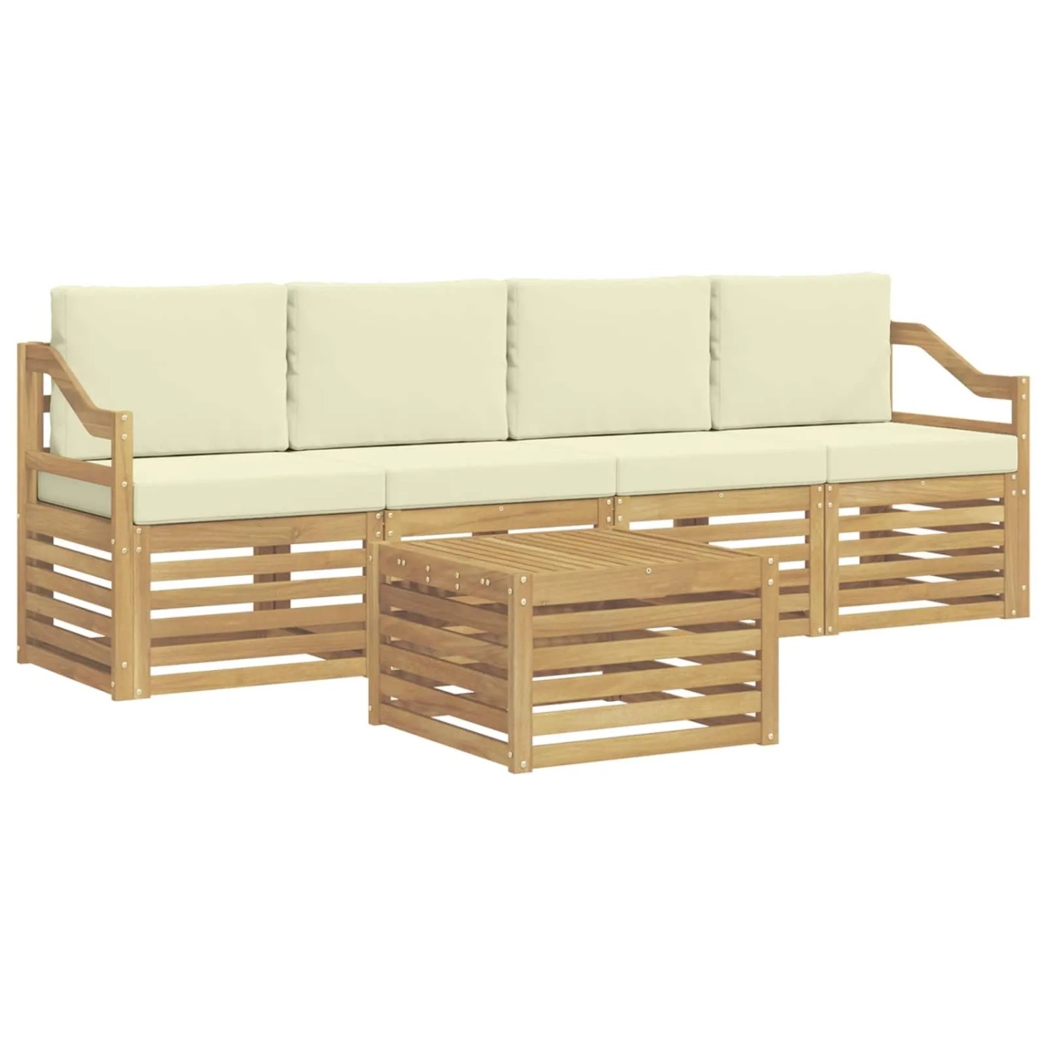 vidaXL Outdoor-Sofagarnitur mit Kissen 5-Tlg Weiß und Creme Polyester 3391370