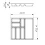 Technische Zeichnung des SOTECH ORGA-BOX-3 Besteckeinsatzes silbergrau mit Maßen 491x473,5x50,5 mm und Fächern.