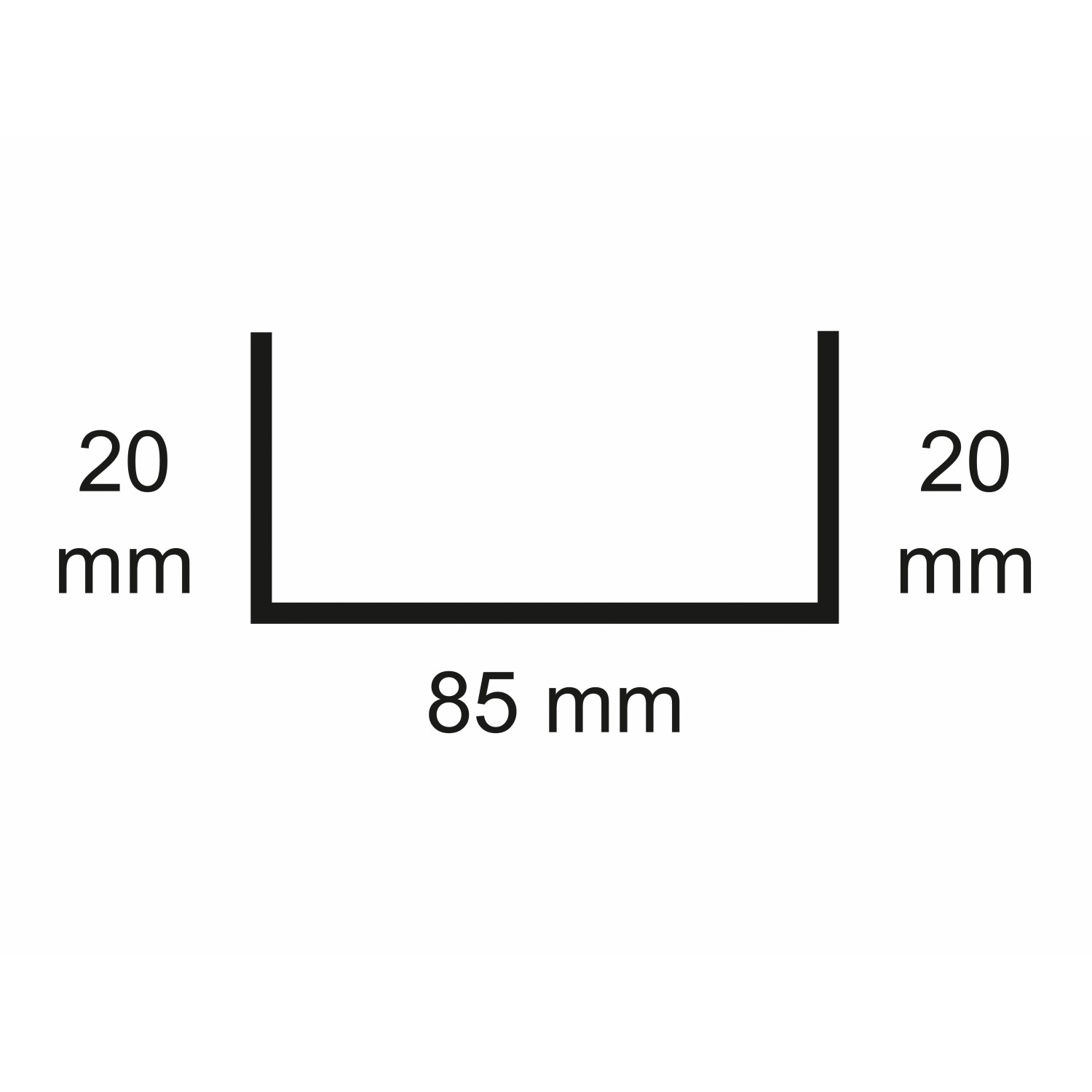 Sarei U-Profil 20/85/20 HG17: Schemazeichnung mit Maßangaben.