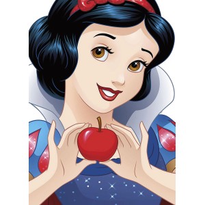 Disney Schneewittchen Poster (50x70 cm) in Blau und Rot mit Schneewittchen und Apfel.
