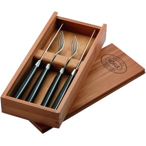Rösle Steakbesteck-Set, 4-teilig, in Holzbox mit 2 Messern und 2 Gabeln.