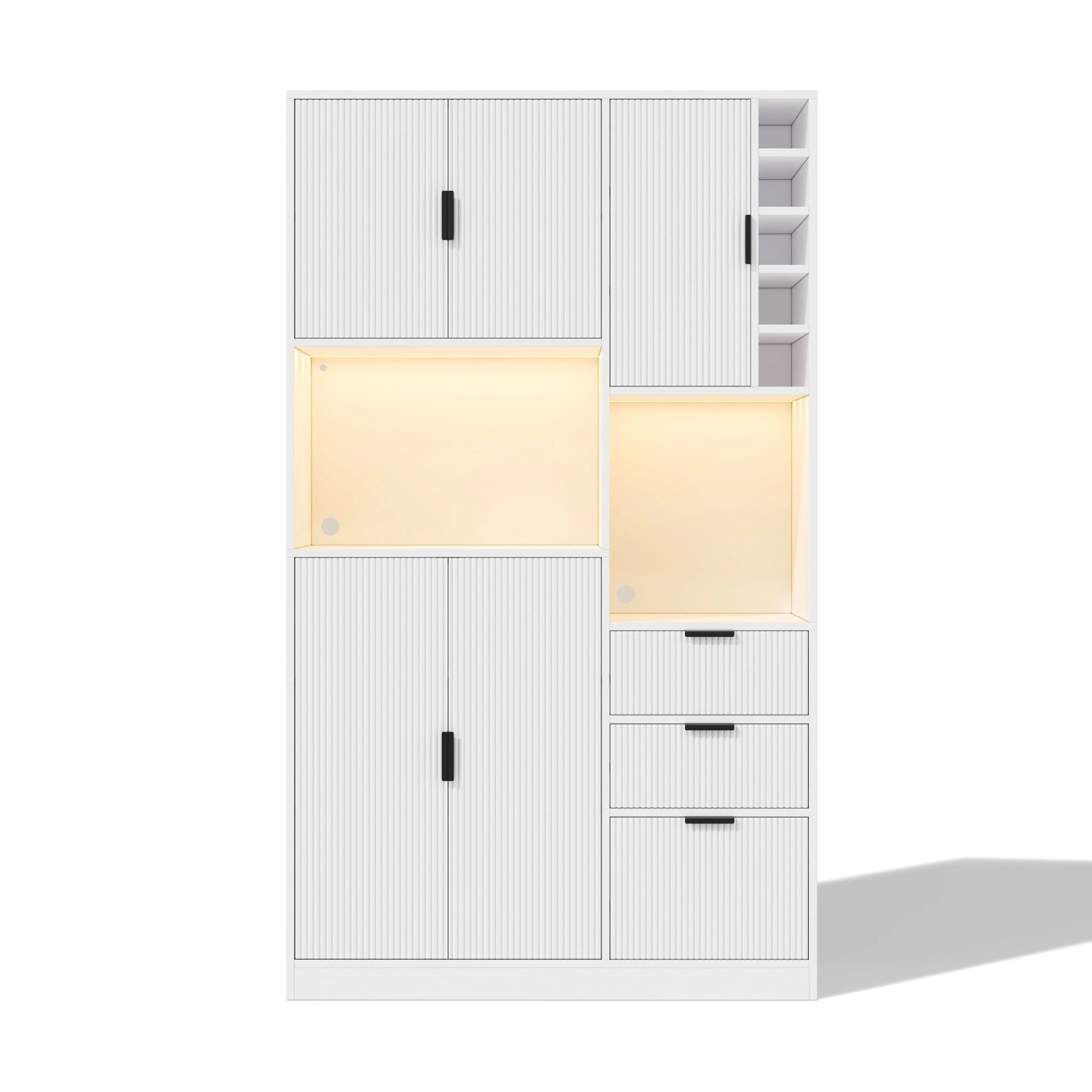 Merax Küchenschrank 180x105x40 cm LED Steckdosen 3 Schubladen Weinregal