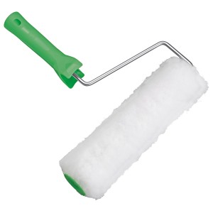 Vestanroller 25 cm: Farbroller mit weißem Bezug und grünem Griff für glatte Flächen.