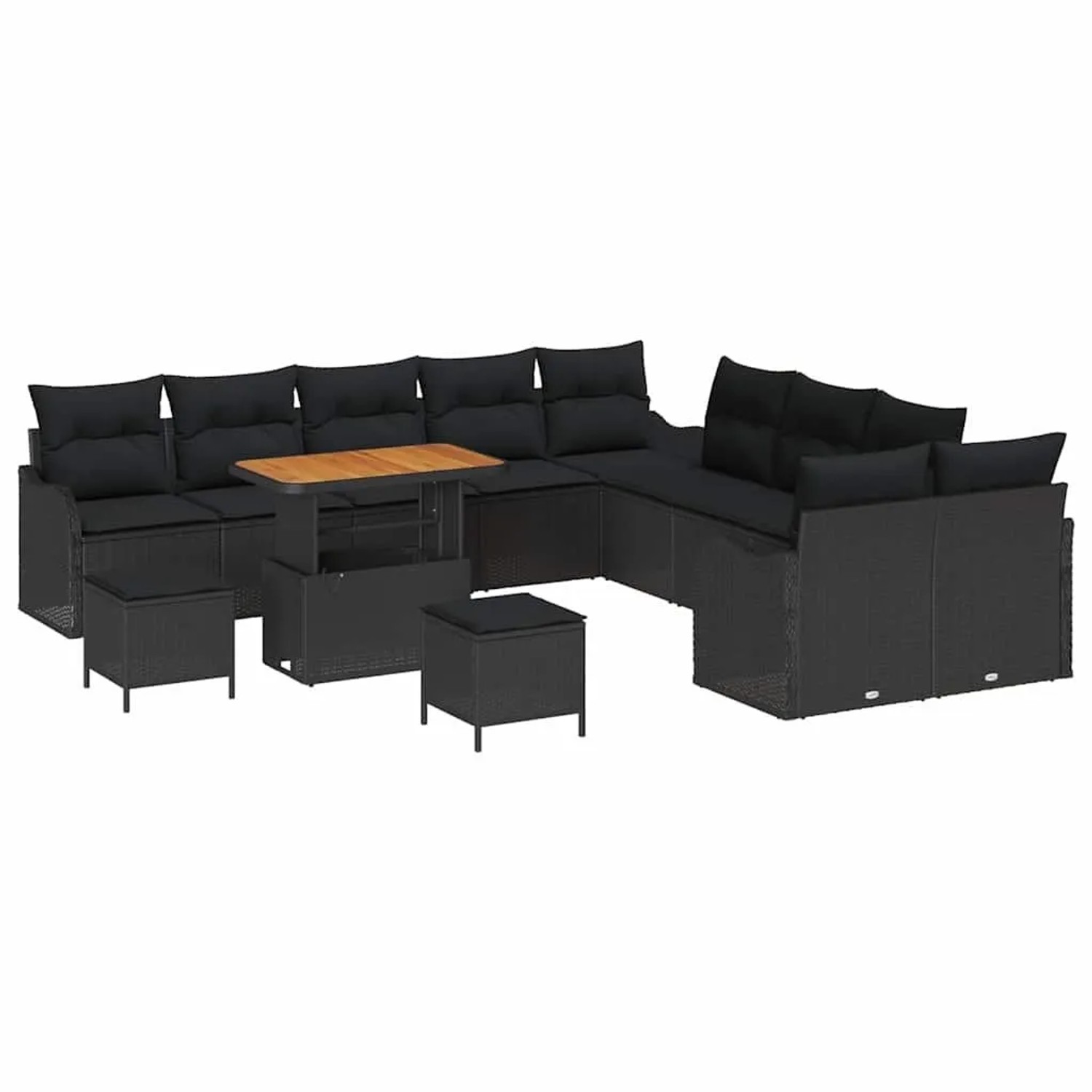vidaXL Garten-Sofa-Set mit Kissen mit Speicher 13-Tlg Schwarz 3364274