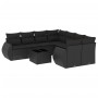 Schwarze 9-tlg. vidaXL Garten-Sofagarnitur aus Poly Rattan mit Kissen und Tisch.