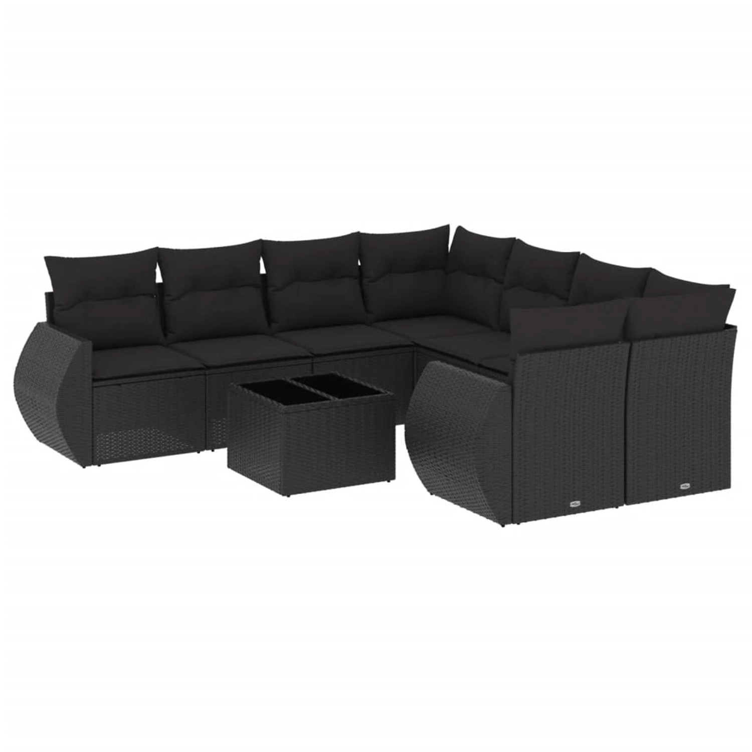 vidaXL 9-Tlg Garten-Sofagarnitur mit Kissen Schwarz Poly Rattan 3221154