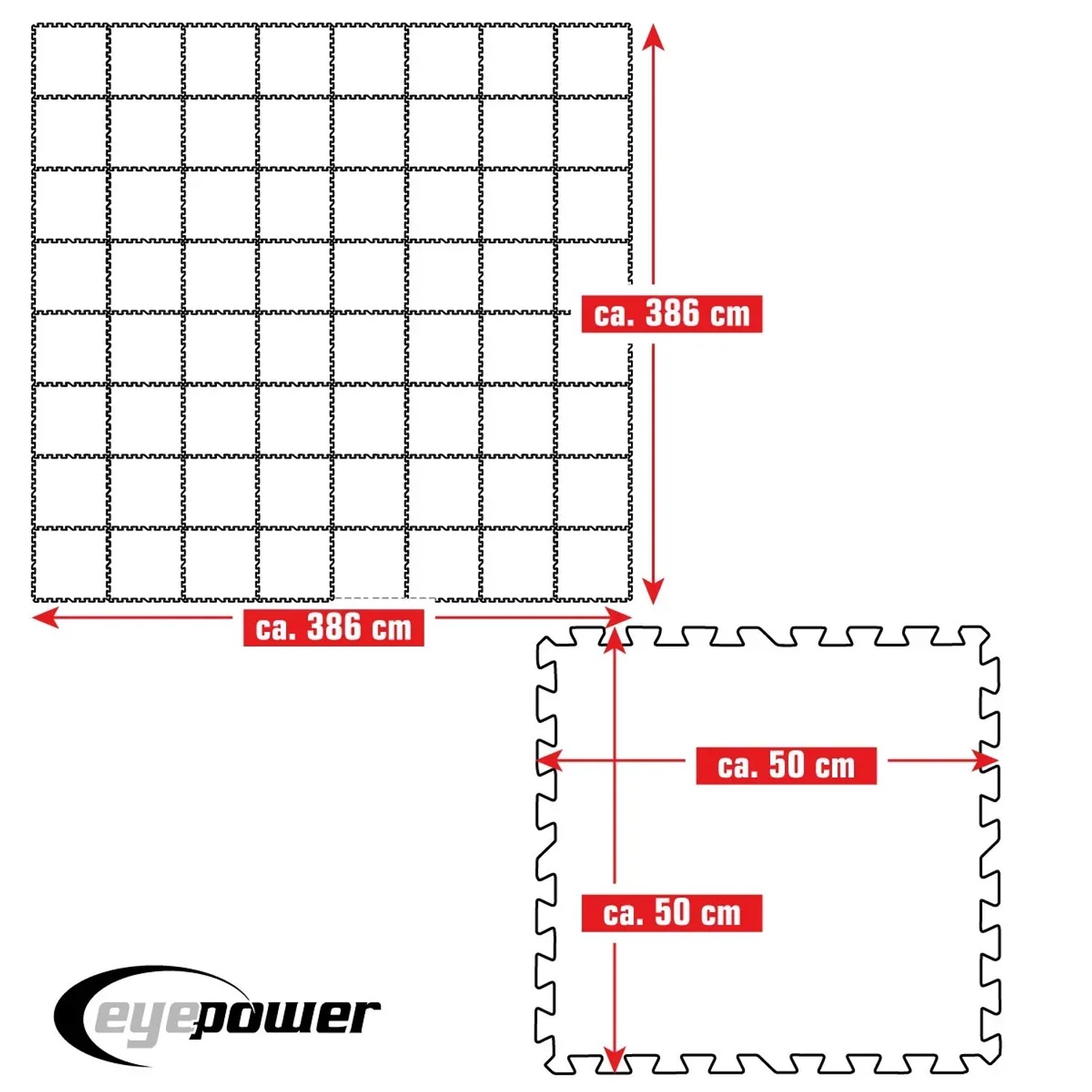 Blaues eyepower Poolunterlage 64er Set, 50x50 cm, schützt den Poolboden.