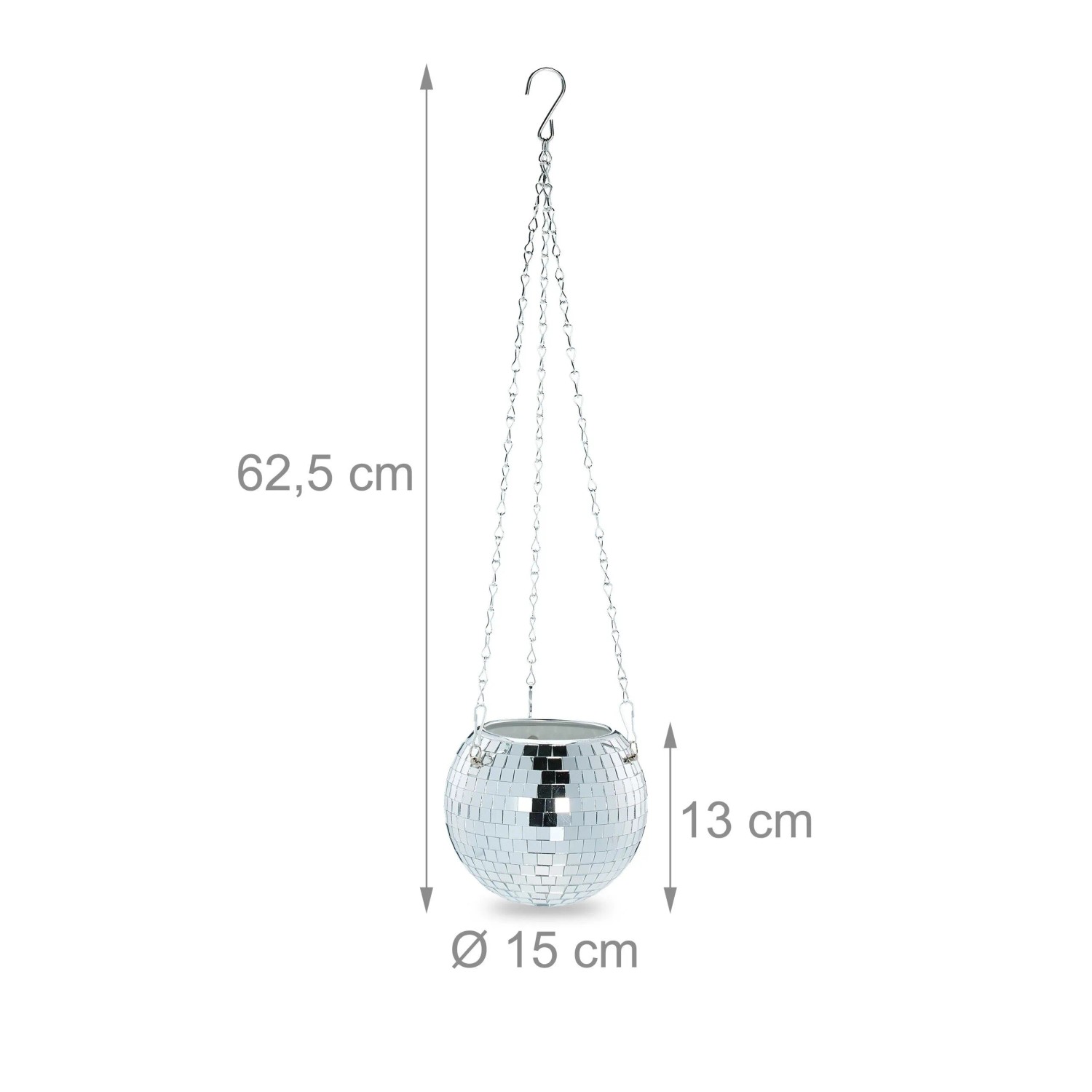 Relaxdays Hängeampel Discokugel Glas Silber 15 cm Durchmesser 62,5 cm Länge_4