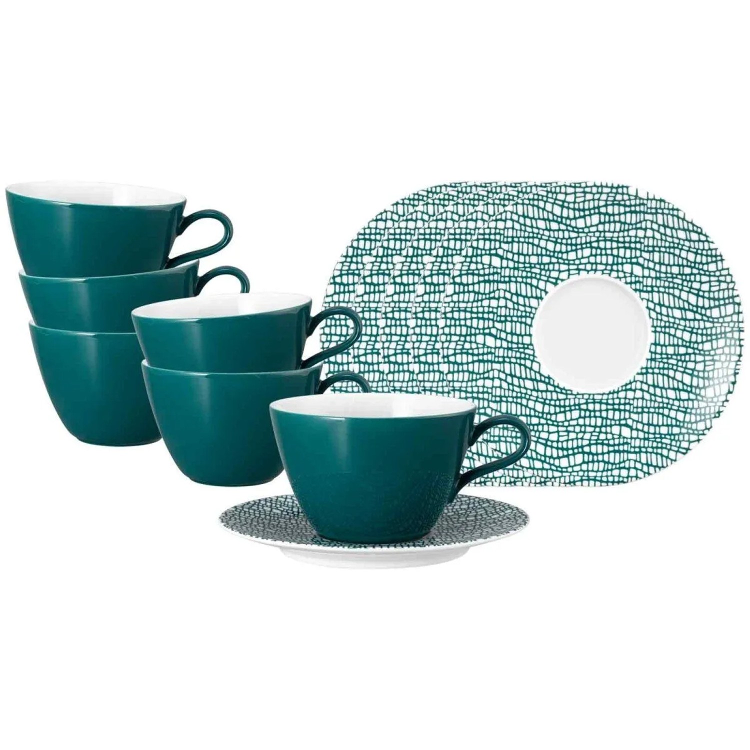 Seltmann Weiden Life Fashion Milchkaffeetasse mit Untertasse 370 ml 6er Set Trendy Petrol