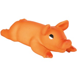Orangefarbenes Jollypaw Spanferkel Kauspielzeug aus Latex, 23 cm lang.