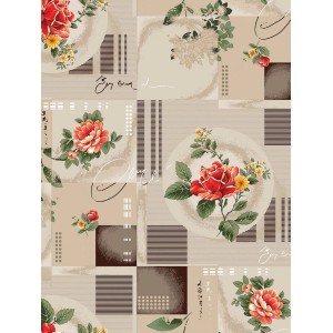 d-c-fix Tischdecke Nora, 130x160 cm, eckig mit floralem Muster in Rot und Beige.