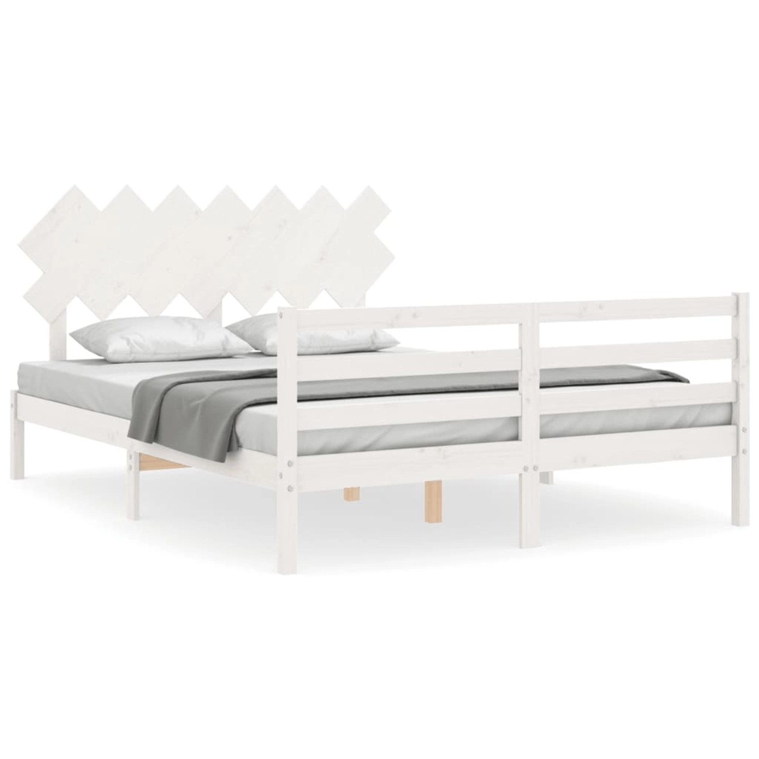 vidaXL Massivholzbett mit Kopfteil Weiß 140x190 cm 3195267 günstig online kaufen