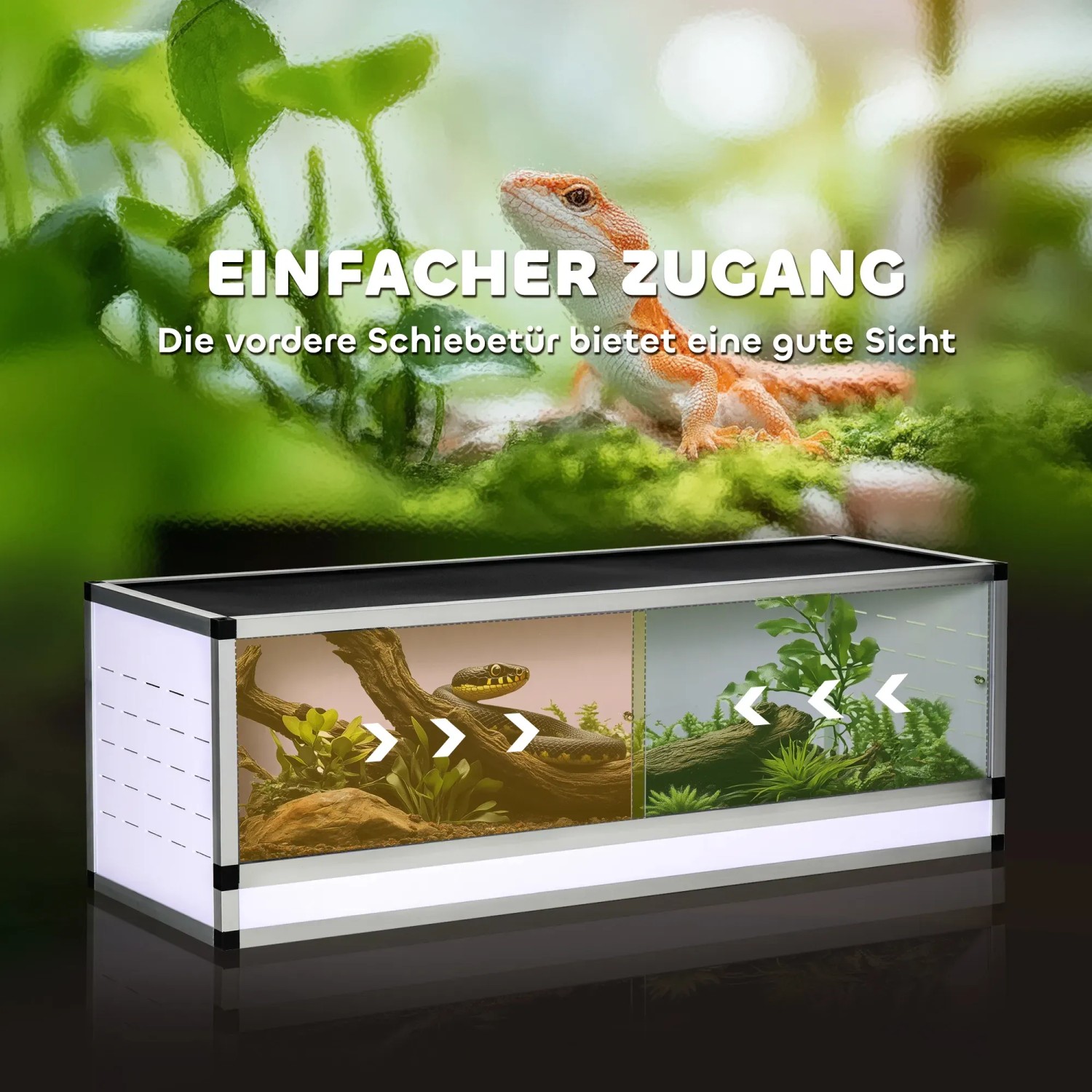 PawHut Terrarium 120x40x40cm für Reptilien, mit Schiebetür und guter Belüftung.