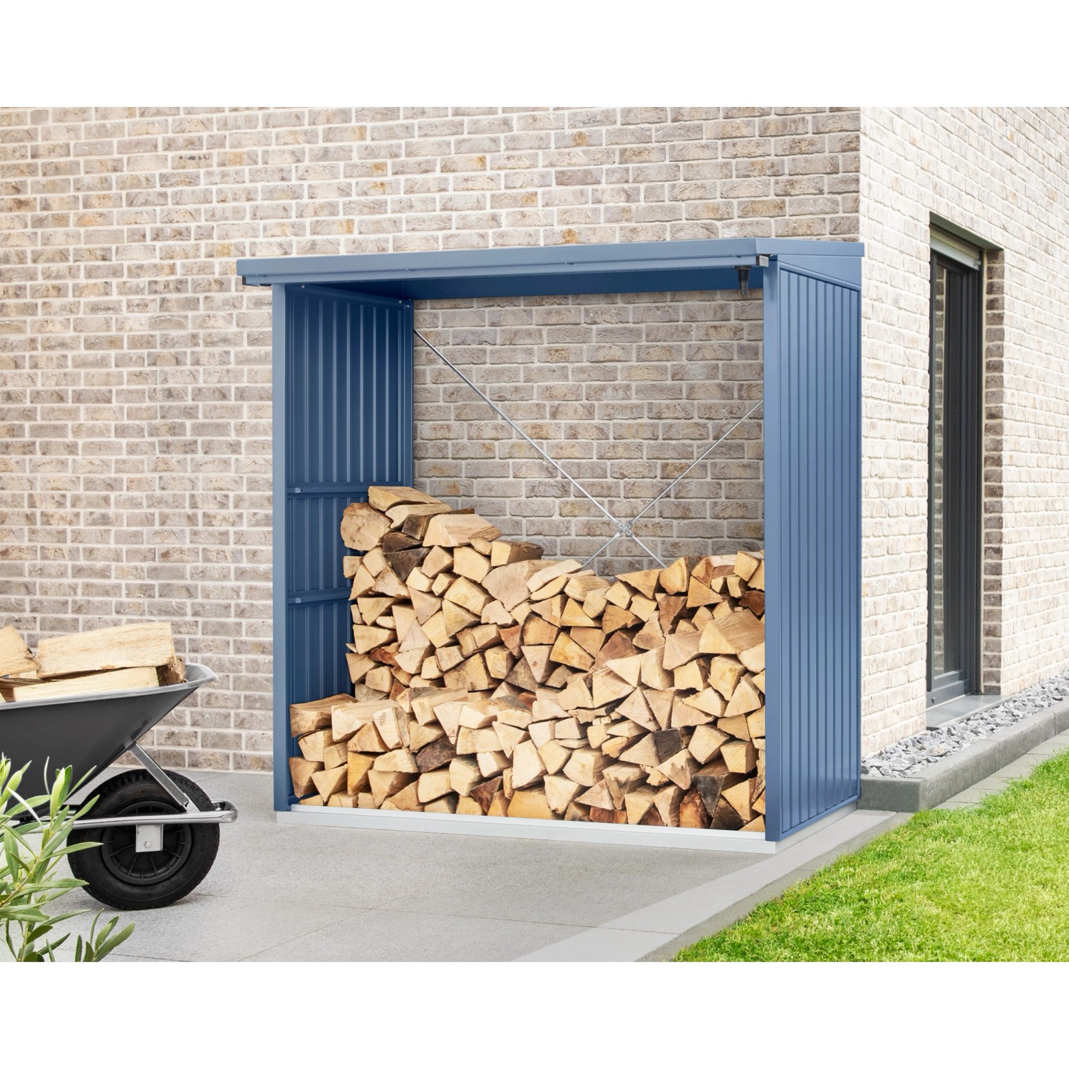 EcoStar Kaminholzregal Trend-V Typ 2 aus Metall RAL5014 Taubenblau