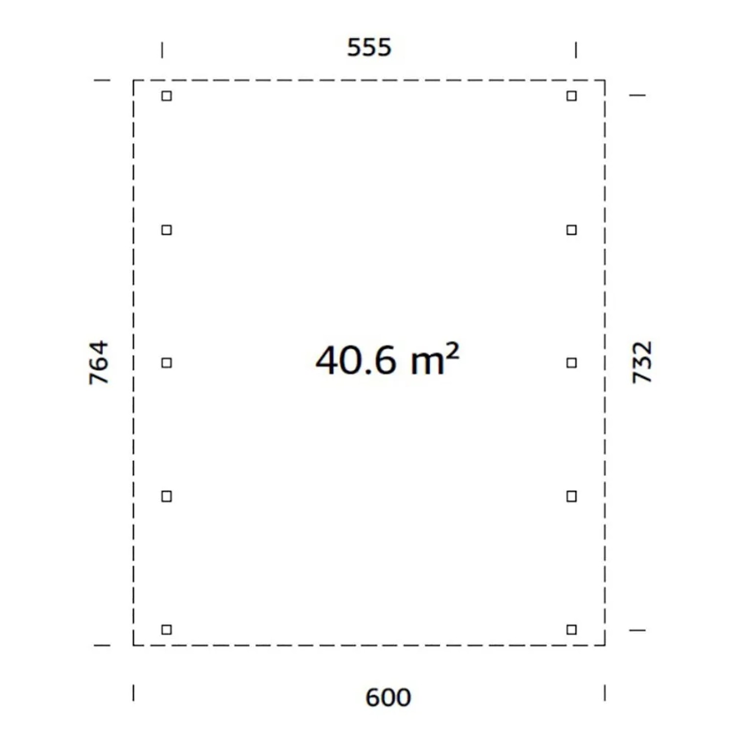 Grundriss Palmako Doppelcarport Karl, braun, 600x762 cm, 40,6 m² Fläche.