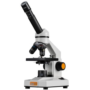 DieMaus Mikroskop Biolux, weiß-schwarz, mit Objektiven und Okularen für bis zu 1280-fache Vergrößerung.